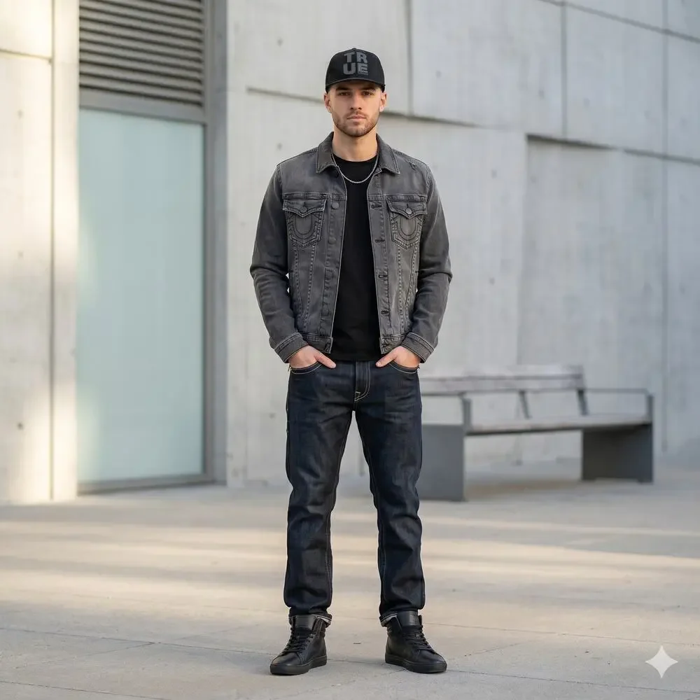 True Religion Mens OS‎ Designer Streetwear Black Spellout Leather Strapback Hat